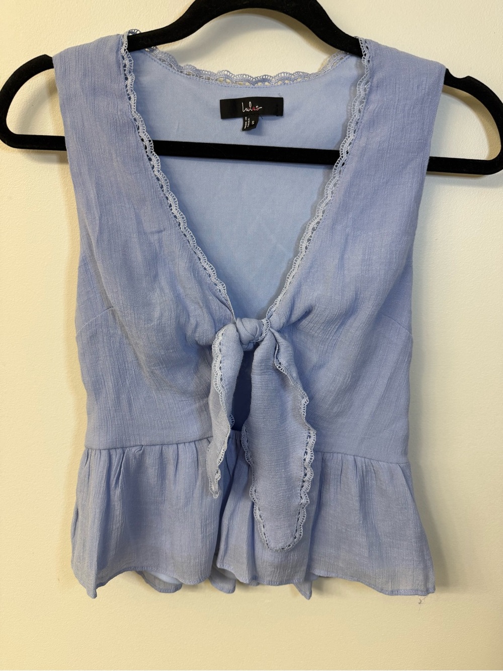 Lulus Light Blue Tie-Front Peplum Top Size Small